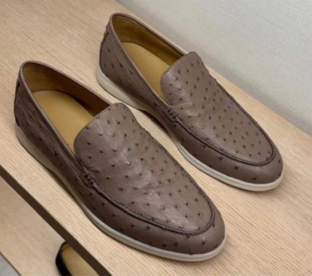 Rossie Viren men's crocodile leather loafers featuring slip-on design and a sleek, comfortable dress shoe style.