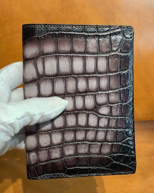 Vintage Genuine Crocodile Skin Leather Passport Case Holder