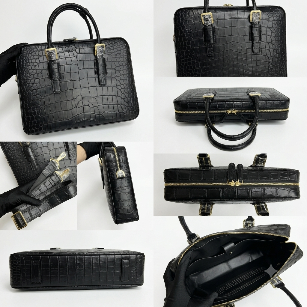 Men's Crocodile Briefcase Business Document Bags Black