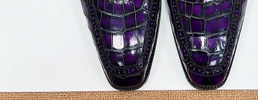 Men's Crocodile Leather Slip-On Business Shoes Vintage Purple
