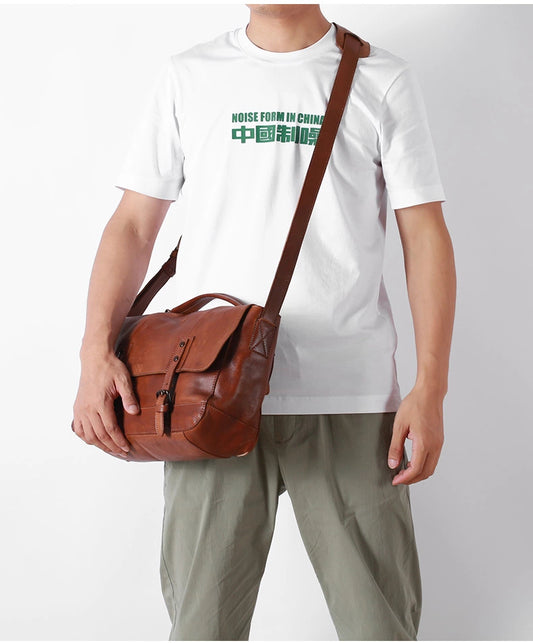 Mens Vegetable Tanning Leather Messenger Bag, Men's Laptop Bag, Crossbody Bag , Business Briefcase Shoulder Bag for Office/Work/Travel