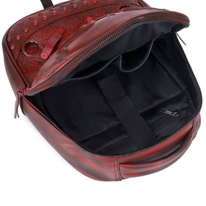Rossie Viren 3D Sha Pei dog backpack with helmet design, studded accents, for 14-inch lightweight computer rucksack.