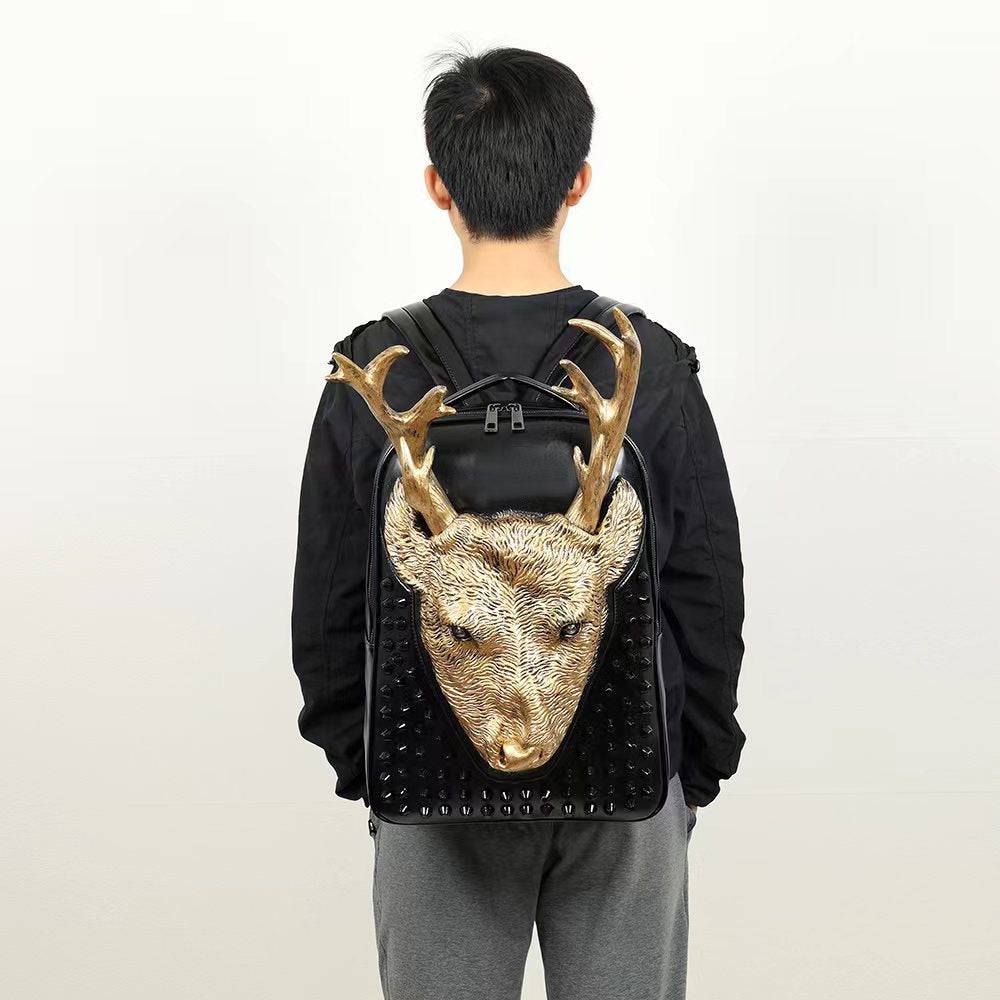 Rossie Viren 3D cow head studded backpack with textured design and adjustable straps, ideal for fashion-forward style.