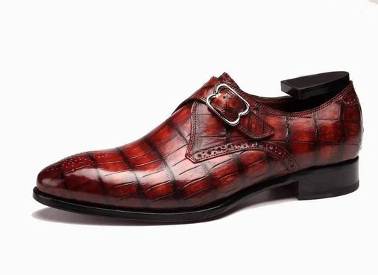 Crocodile Shoes Brown Crocodile Leather Monk Strap Shoes