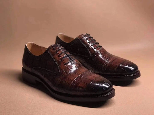 Crocodile Shoes Brown Crocodile Leather Lace Up Shoes