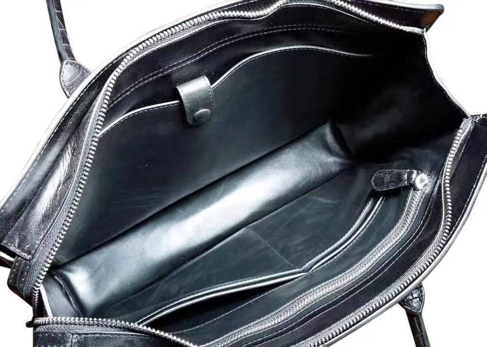Rossie Viren crocodile leather vintage strapless briefcase handbag with structured design and top handle for elegant carry.