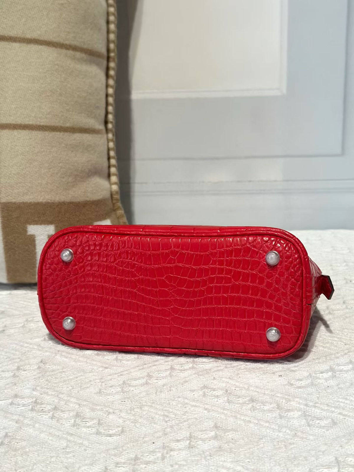 Genuine Crocodile Leather Mini Bowling Top Handle Bag Red