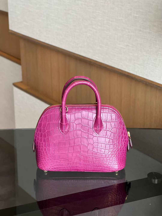 Preorder Womens Genuine Crocodile Skin Leather Cross Body Handle Bag Mini Purple