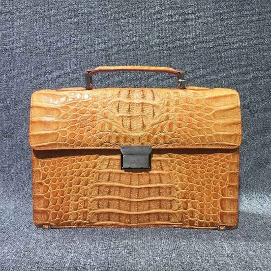 Genuine Crocodile Leather Orange Briefcase