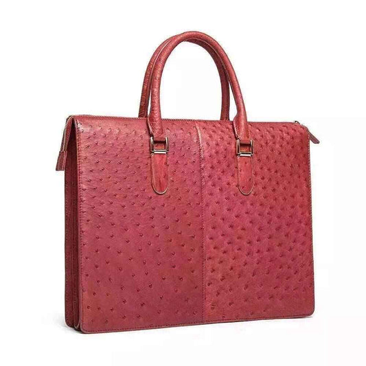 Genuine Ostrich Skin Leather Red Large Tote Shoulder Bag