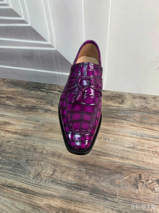 Preorder Crocodile Leather Lace Up Dress Shoes Vintage Mauve