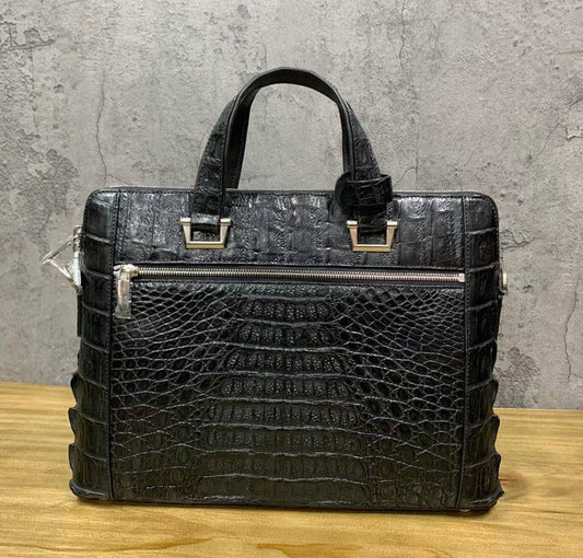 Genuine Crocodile Skin Bone Leather Briefcase 3185 Black