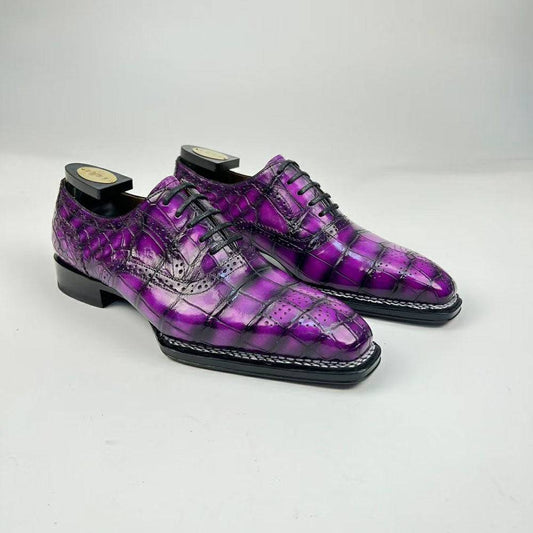 Crocodile Leather Norwegian Sewn Goodyear Fiddleback Sole Lace Up Dress Shoes Vintage Mauve