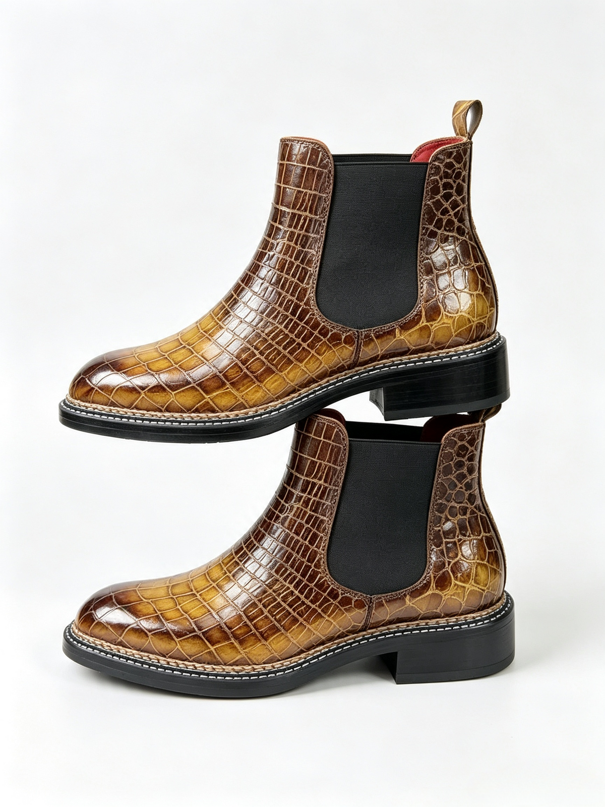 Crocodile Shoes, Men's Norwegian Vintage Red Chelsea Boots (Copy)