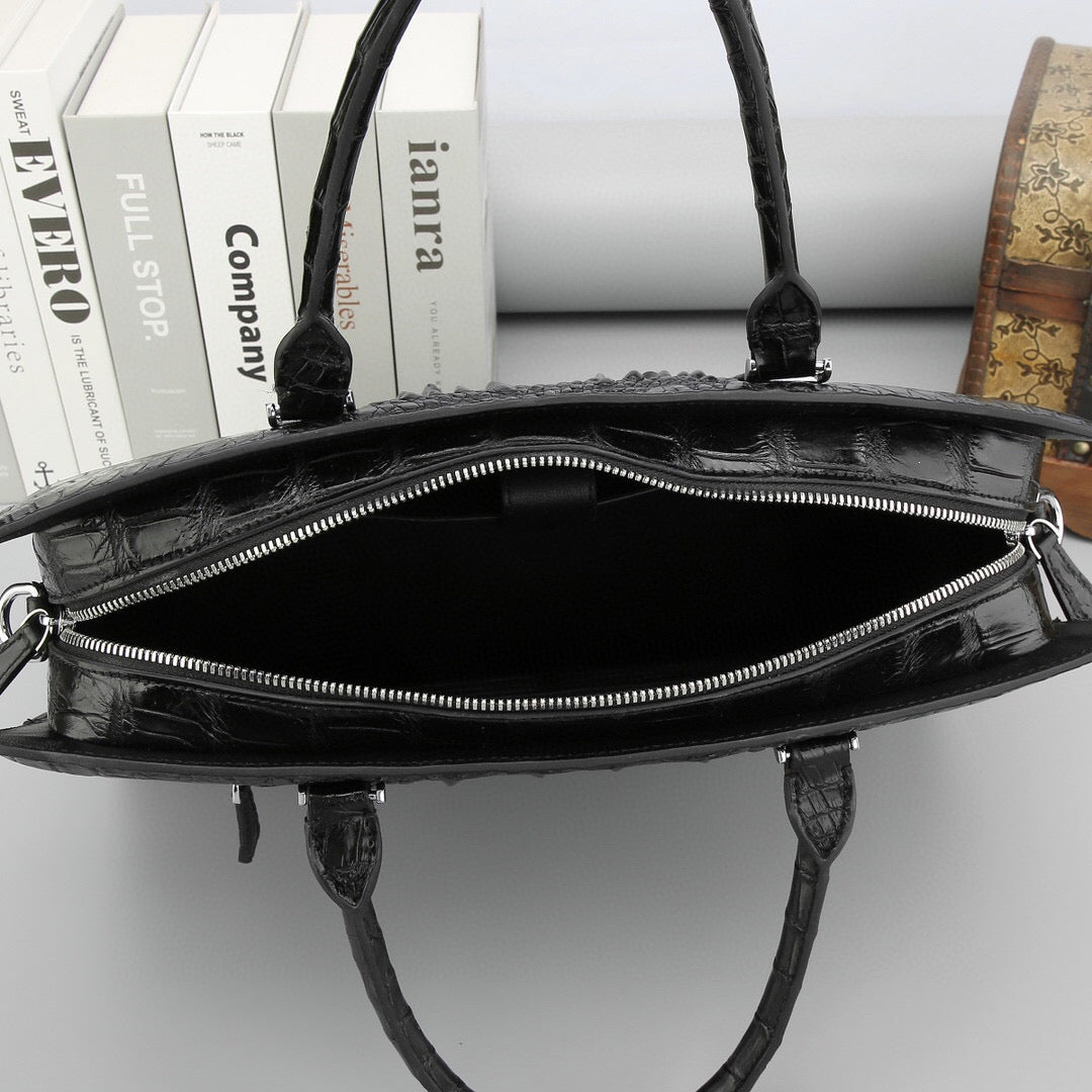 Genuine crocodile leather Rossie Viren briefcase with sturdy handle and sleek design, ideal for business and professional use.