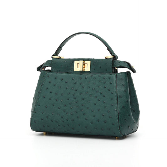 Womens Ostrich Leather Small Top Handle Cross Body Bag