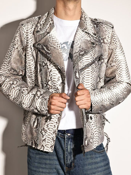 Python Leather Jacket , Mens Python Skin Leather Slim Fit Motorcycle Bomber Biker Jacket