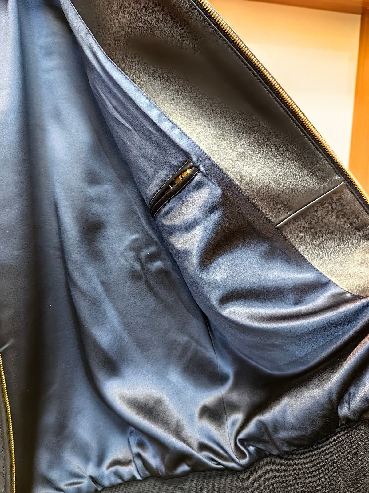Crocodile & Lambskin Leather Jacket Dark Blue