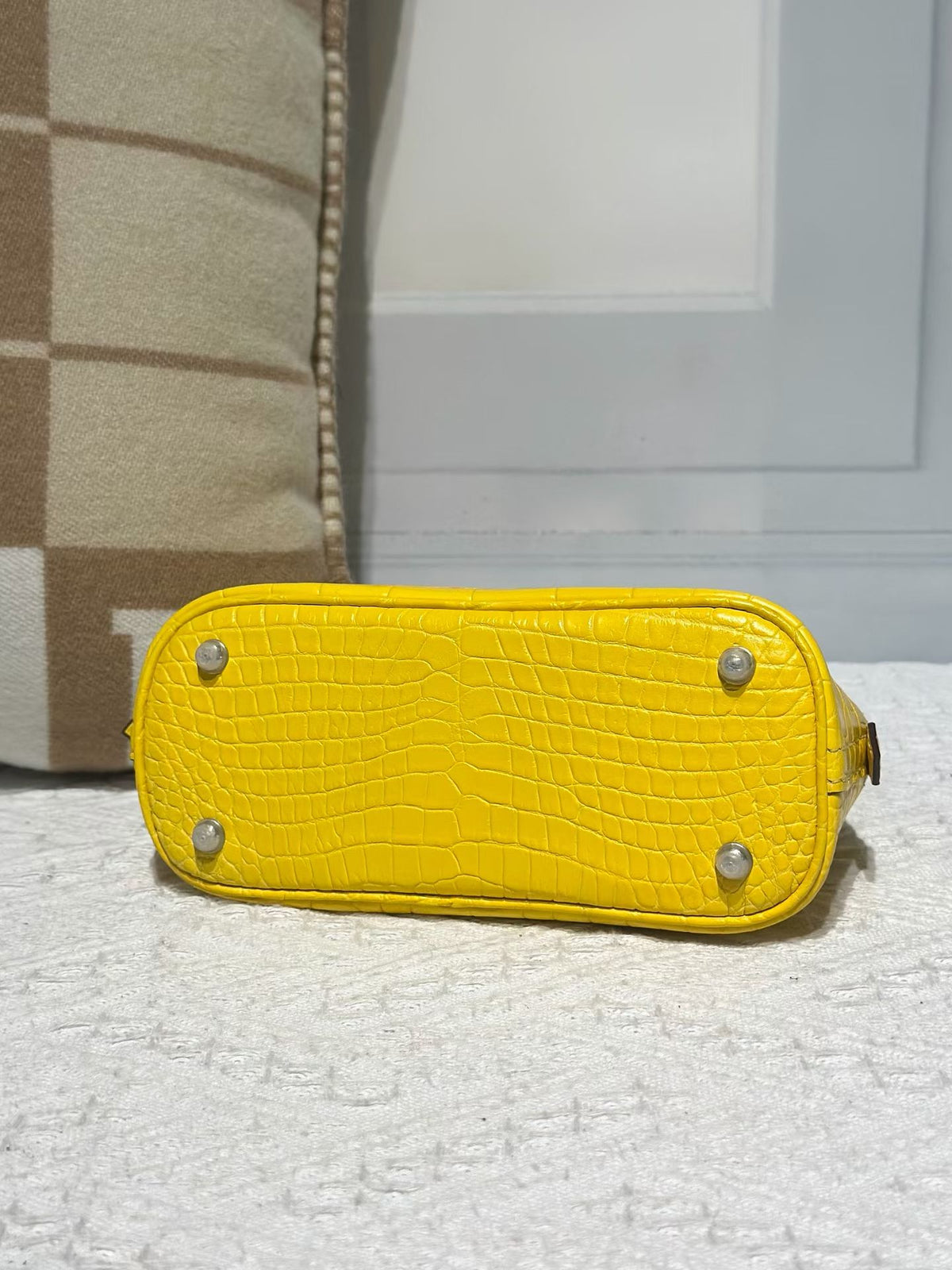Genuine Crocodile Leather Mini Bowling Top Handle Bag Yellow