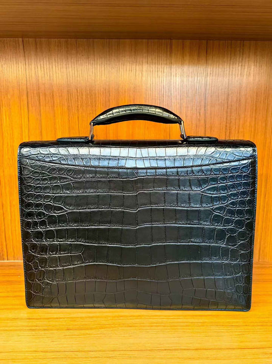 Genuine Crocodile Skin Leather Briefcase Bag Black