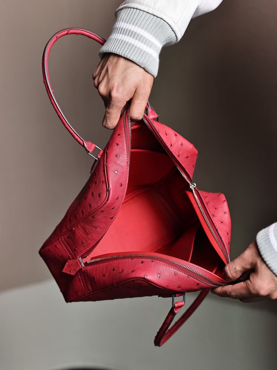 Womens Genuine Ostrich Skin Leather Top Handle Shopper Bags