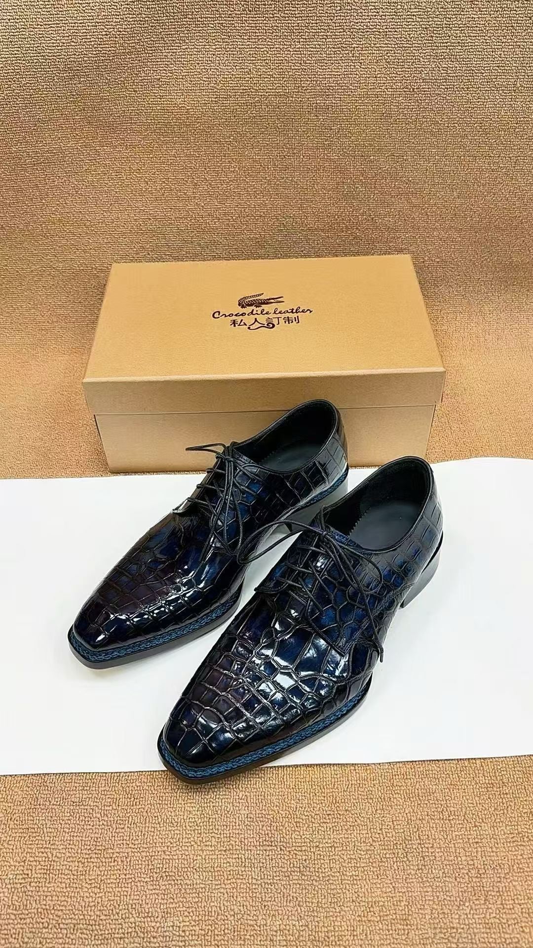 Crocodile Shoes, Men's Norwegian Lace Up Dress Shoes Vintage Blue