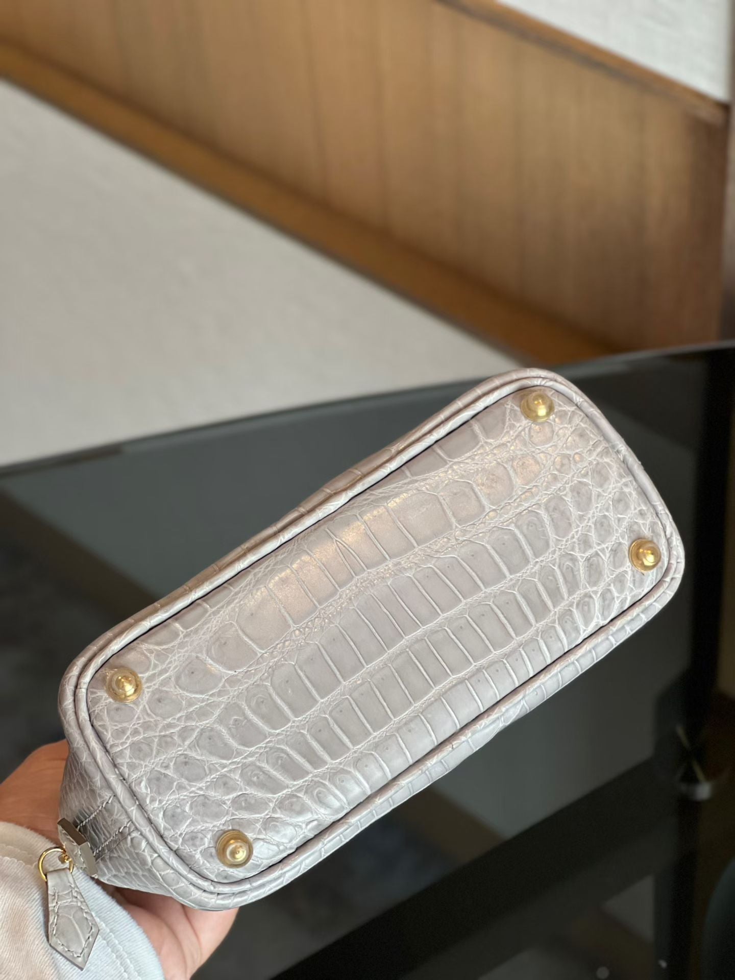 Womens Genuine Crocodile Skin Leather Cross Body Handle Bag Mini Grey