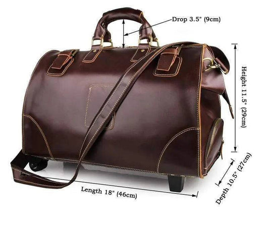 Vintage Dark Brown Leather Wheeled Travelling Luggage Bags