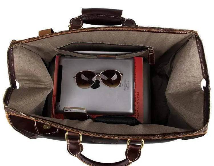 Vintage Dark Brown Leather Wheeled Travelling Luggage Bags