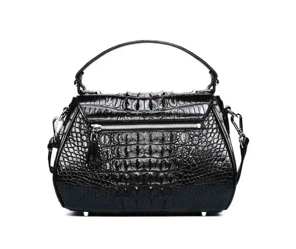 Women's Crocodile Leather Small Turn Lock Top Handle Cross Body Bag