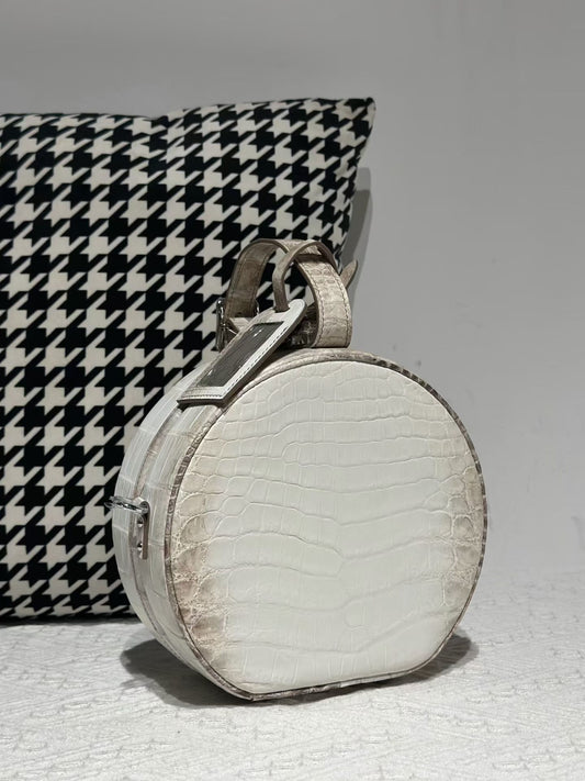 Crocodile Apple Bag , Himalaya White Crocodile Leather Round Circle Apple Bag