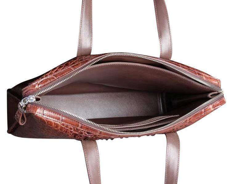 Rossie Viren genuine crocodile leather briefcase with handles, designed for laptops and men’s professional use.