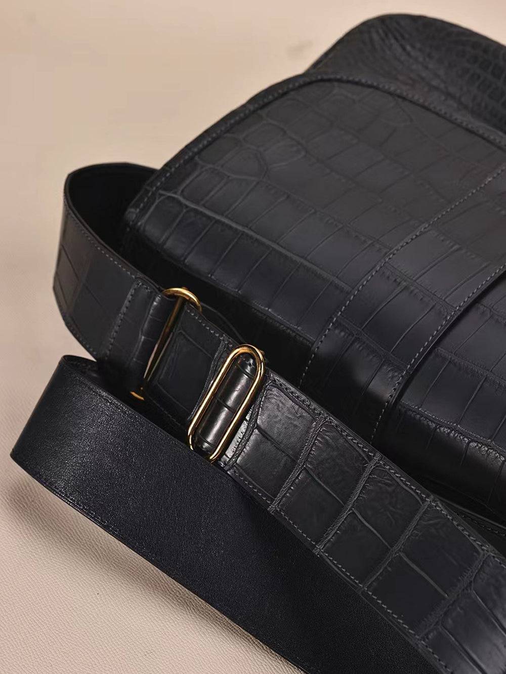 Rossie Viren crocodile leather cross body shoulder handbag with textured crocodile belly leather detail.