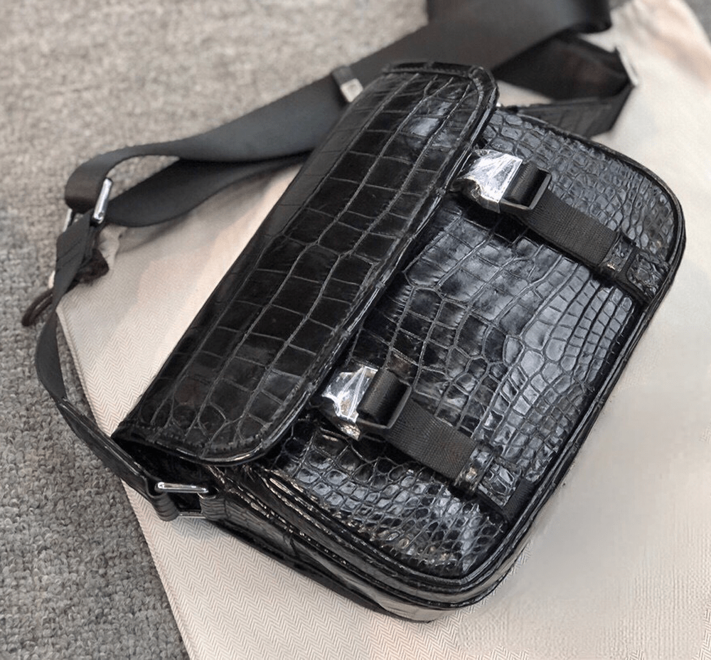 Crocodile Leather Postman Bag, Mens Messenger Business Shoulder Bag Small