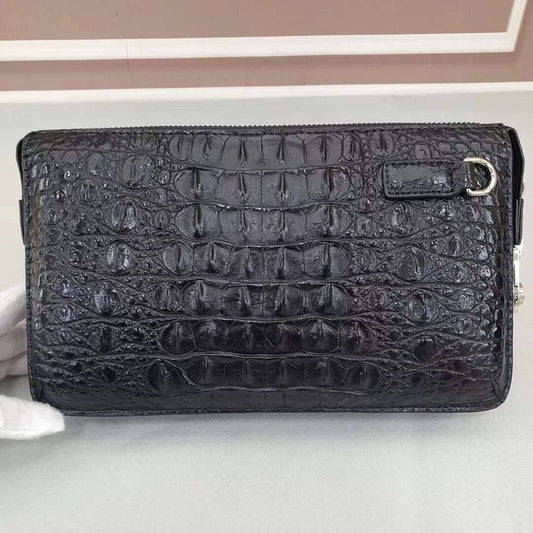 Crocodile Bone Leather Clutch Bag With Band String Black