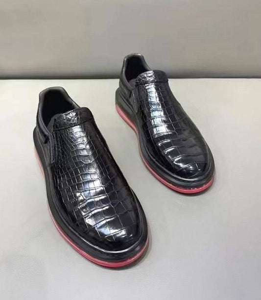 Crocodile Shoes Preorder Crocodile Leather Loafer Shoes ,Soft Air Cushion Loafers Increased Men's Shoes-Black, Comfortable Lightweight Slip-On Walking Shoes