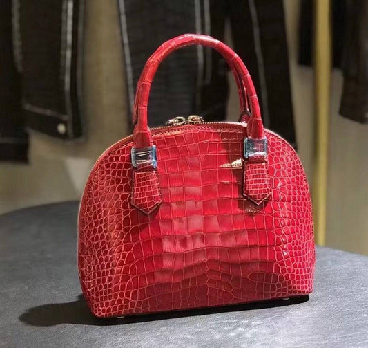 Genuine Crocodile Leather Shell Top Handle Cross Body Tote Bags For S/S Red