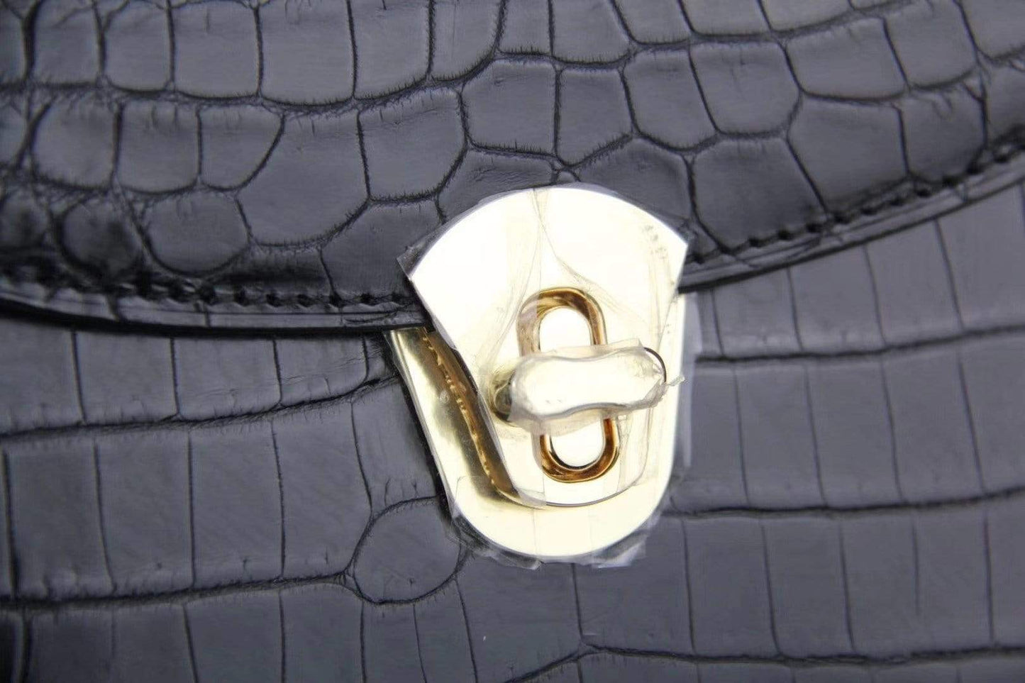 Genuine Crocodile Leather Top Handle Cross Body Messenger Bag Black