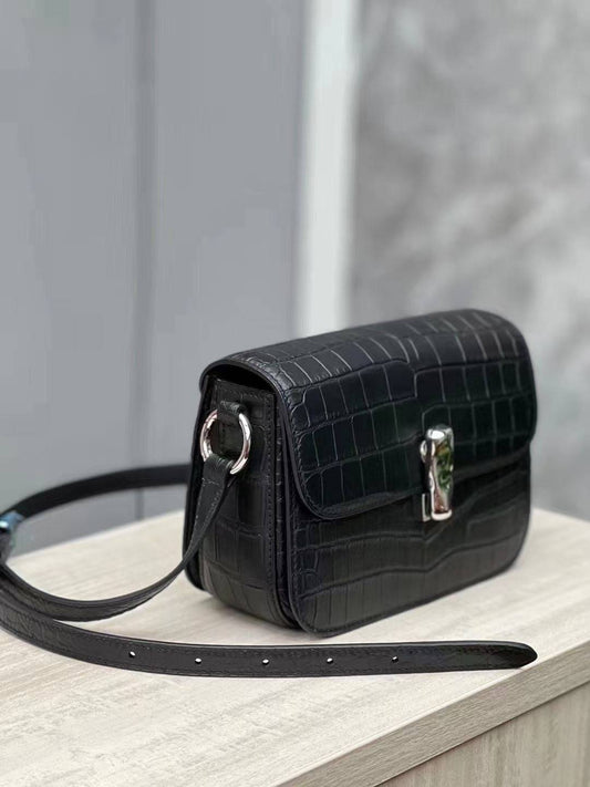 Genuine Crocodile Leather Womens Square Messenger Bag Black