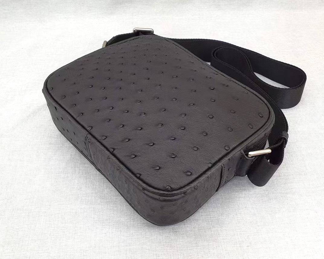 Genuine Ostrich Skin Leather Cross Body Messenger Shoulder Bag