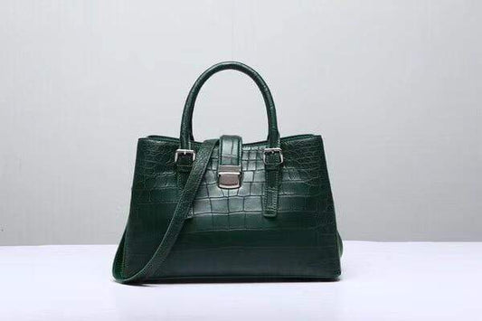 Genuine Crocodile Leather Top Handle Tote With Crossbody Strap Green