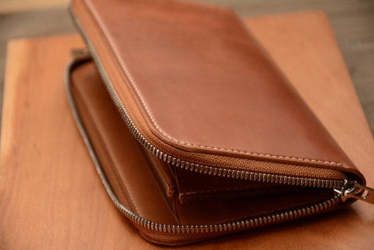 Handmade US Horween Shell Cordovan Leather Original Whisky Long Wallet Clutch Bag