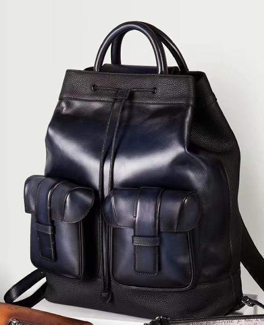 Large Vintage Smooth Cowhide Leather Backpack & Rucksack