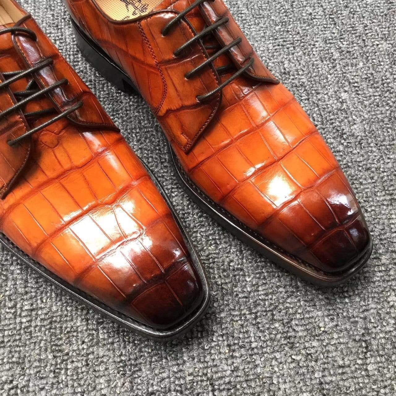 Crocodile Shoes Men s Crocodile Leather Hand-Painted Lace-Up Shoes ,Goodyear Sole
