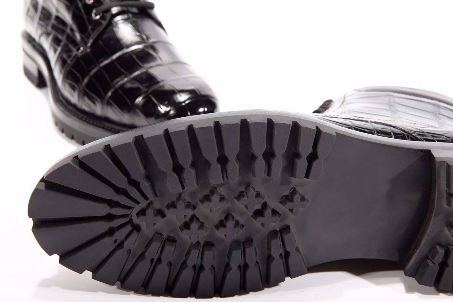 Crocodile Shoes Mens Boots Genuine Crocodile Skin Leather High-top Lace Up Anti-Slip Boot Black
