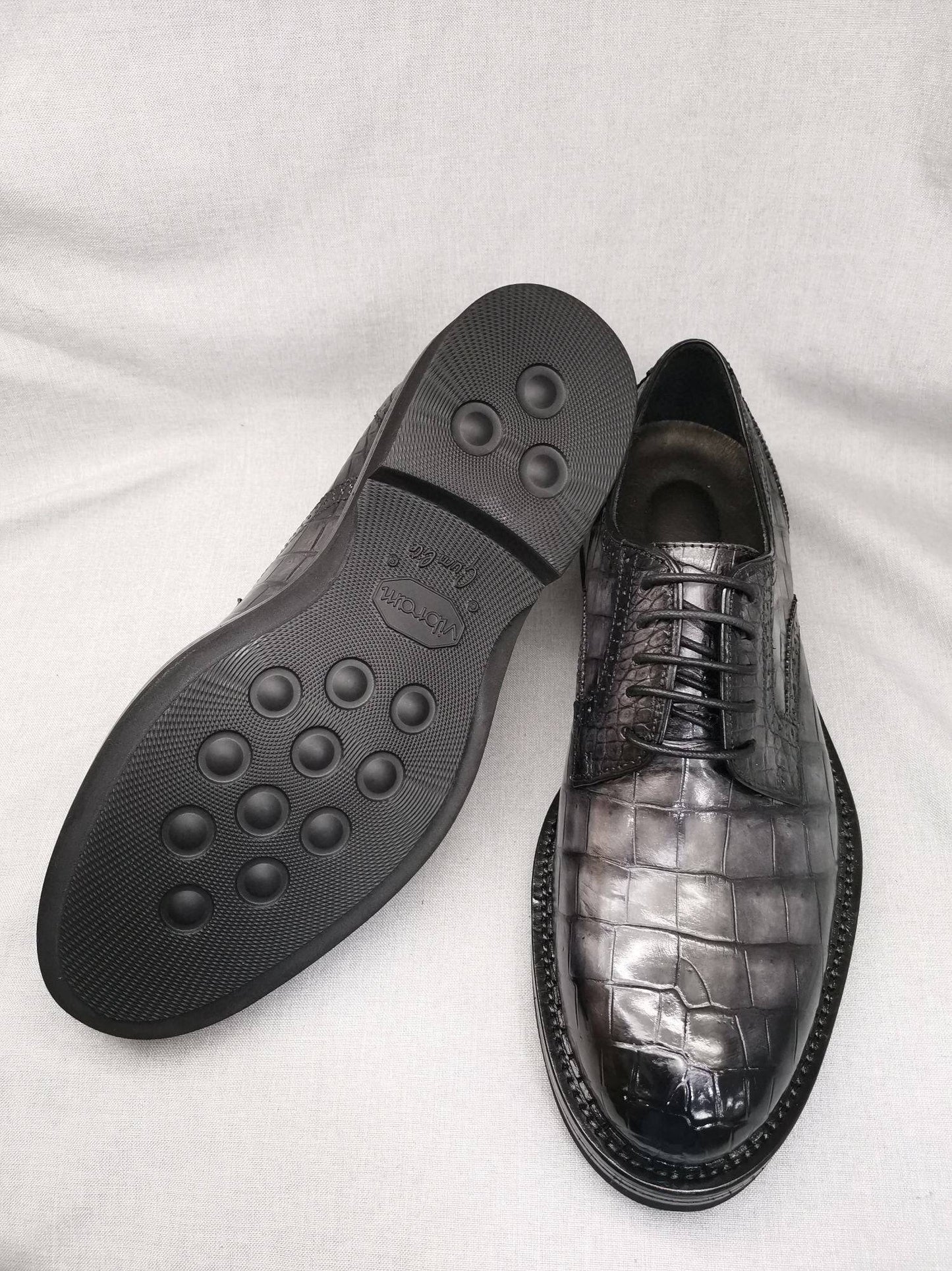 Crocodile Shoes Mens Genuine Crocodile Leather Derby Lace Up Dress Shoe Vintage Grey