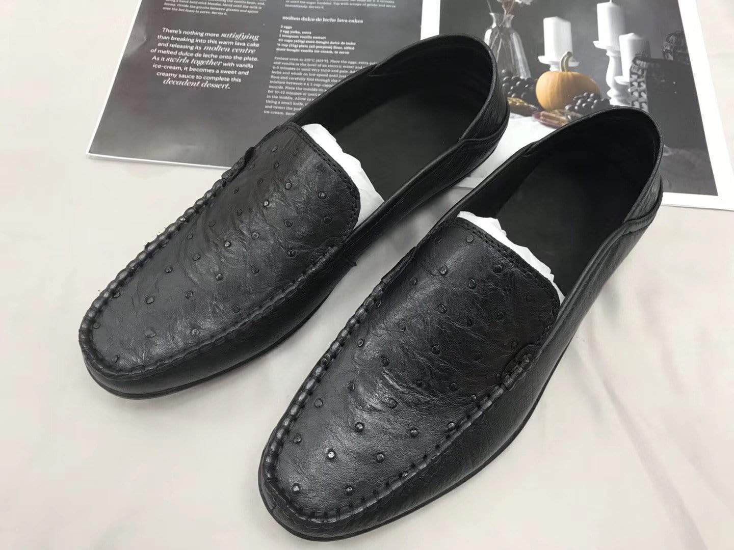 Crocodile Shoes Mens Slip On Casual Fashion Ostrich Leather Penny Loafer Shoes Black