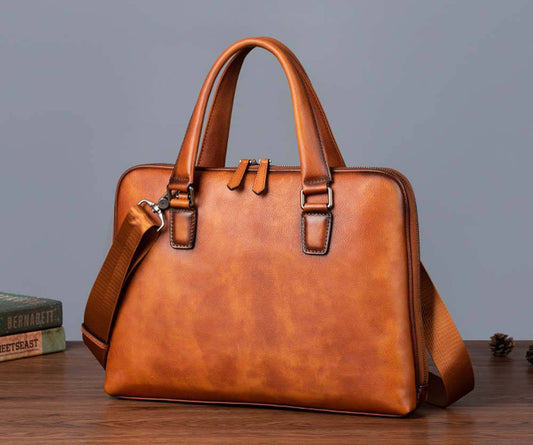 Mens Vintage Leather Buiness Briefcase Top Handle Shoulder Cross Body Bag 2860