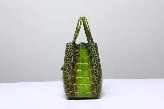 Preorder Genuine Siamese Crocodile Belly Leather Tote With Crossbody Strap Green