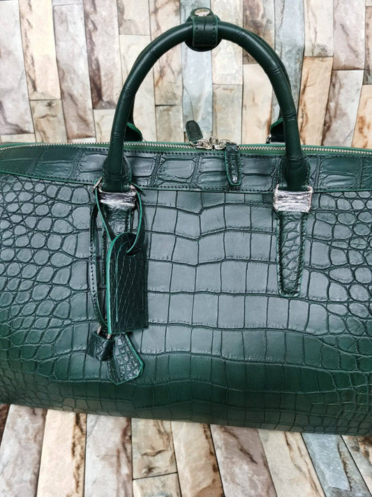 Preorder Large Crocodile Skin Leather Travel Duffel Bag Brown